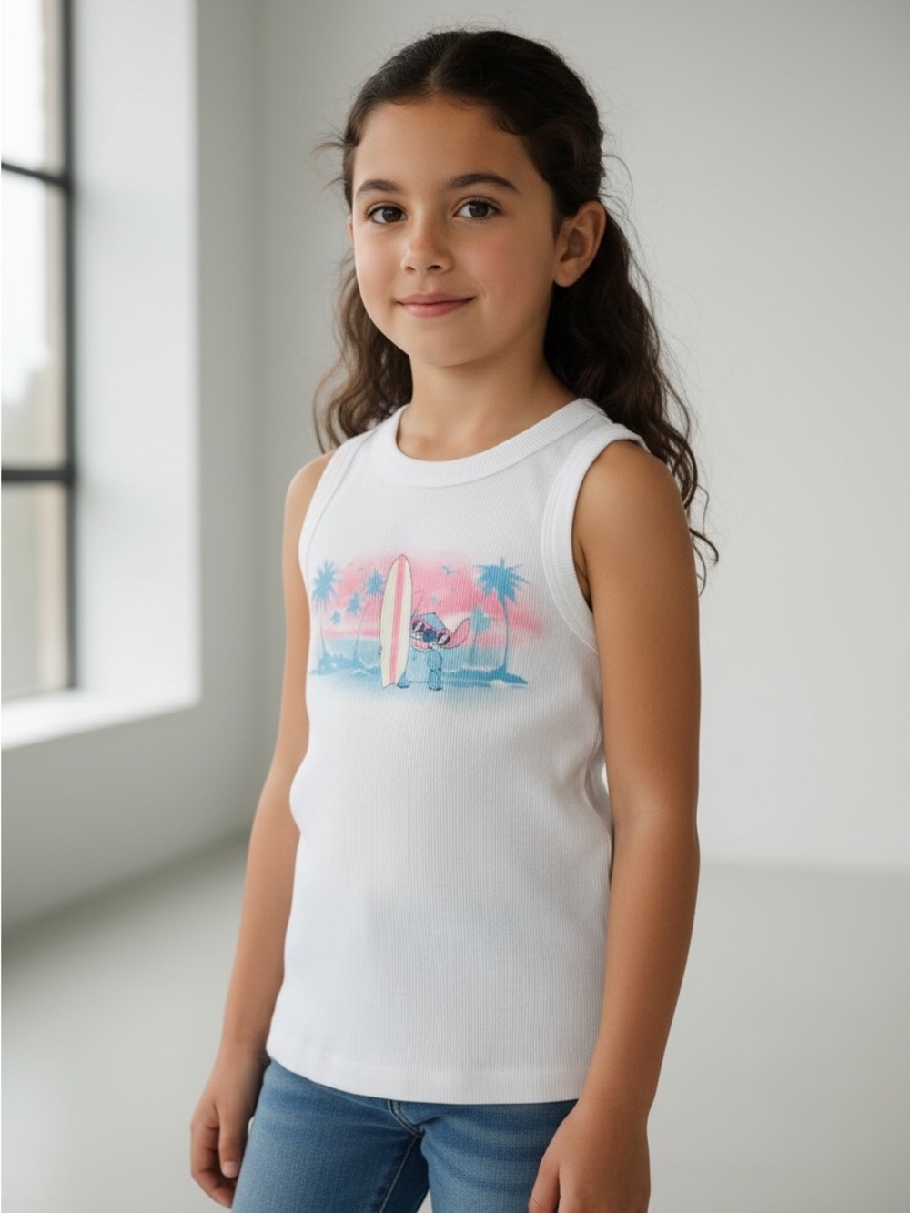 Stitch! GAP White Tank Top with Pink & Blue Surf Graphic from Lilo and Stitch